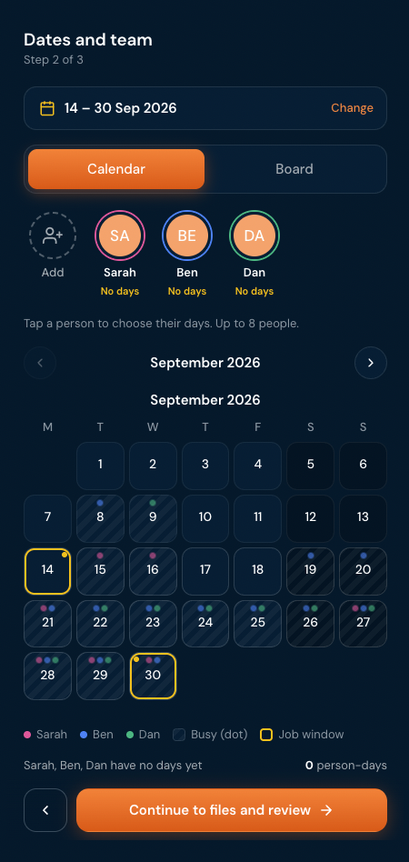 The Calendar sharing screen in the TRADE4TRADE app